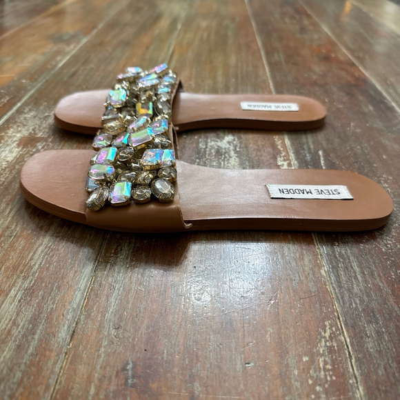 Steve Madden Brown Iridescent Gem Flat Sandals Size 8 Womens - Picture 2 of 8